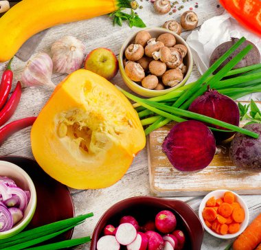 Farklı çiğ sebze arka plan. Sağlıklı beslenme.