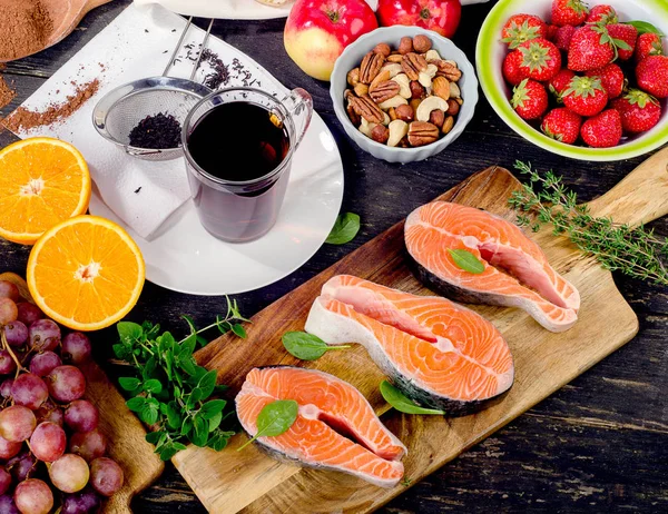 Nahrungsmittel reich an Antioxidantien. Gesunde Ernährung. — Stockfoto