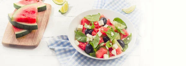 Watermelon salad with feta cheese — Stock Photo, Image