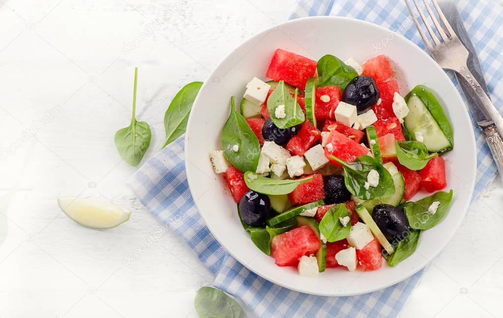 Watermelon salad with feta cheese. 