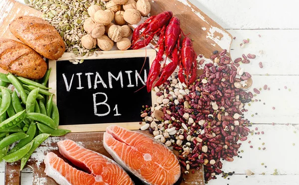 Foods Highest in Vitamin B1 (Thiamin). Healthy diet eating. — Stock Photo, Image