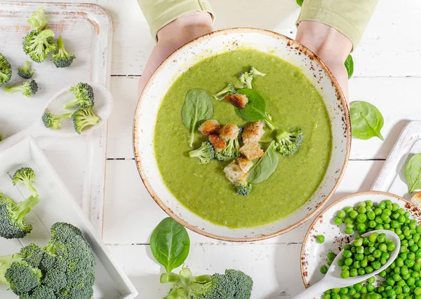 Woman holding bowl of soup — Stock Image Woman holding bowl of soup Stock Picture
