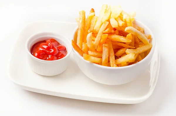 French fries with tomato sauce — Stock Photo, Image