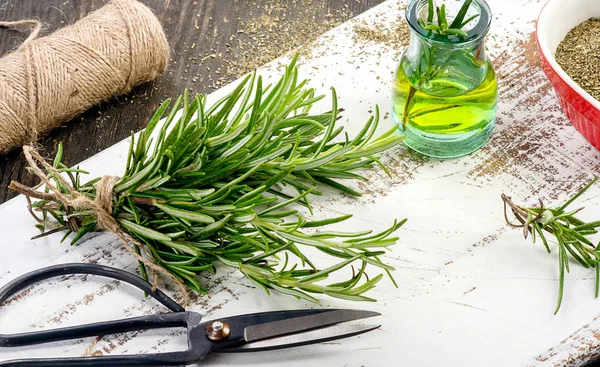 Romero y aceite frescos y secos — Foto de Stock