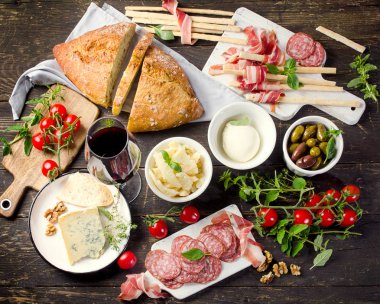 Different meat with red wine clipart