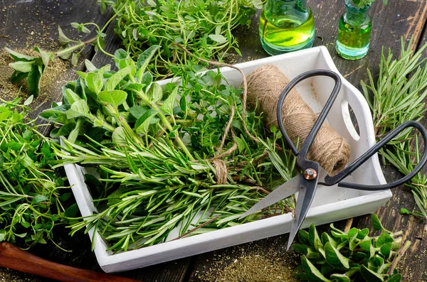 Fresh herbs on table — Stock Photo, Image