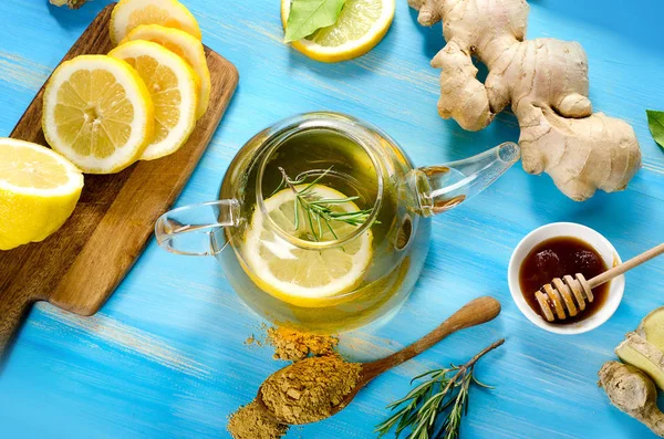 レモンと生姜とお茶 — ストック写真