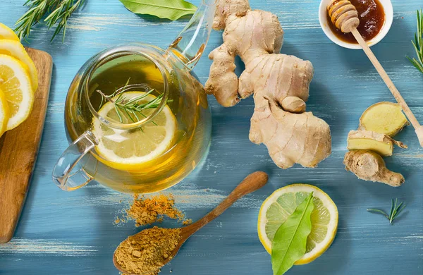 Tea with lemon and ginger — Stock Photo, Image