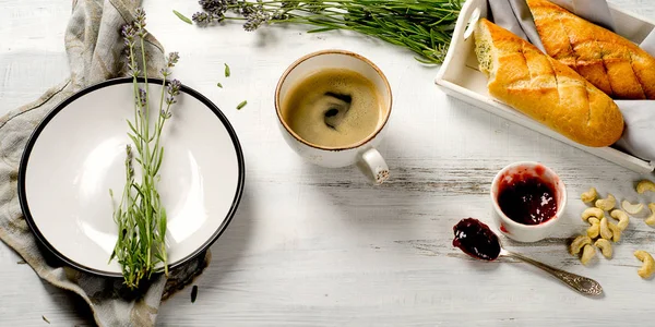 Weergave van breakfast met koffie — Stockfoto