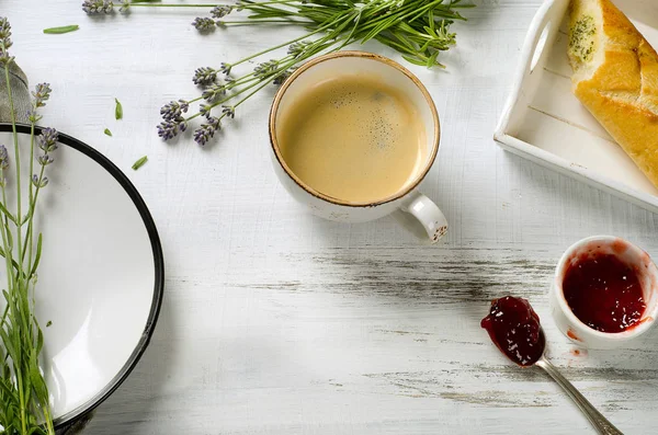 Vista do café da manhã com café — Fotografia de Stock