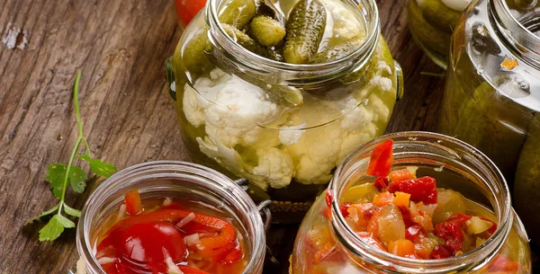Fermented vegetables in jars — Stock Image Fermented vegetables in jars Stock Photo