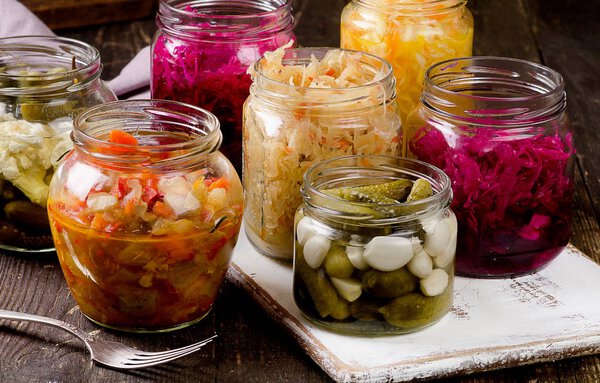 Tasty Fermented vegetables in jars