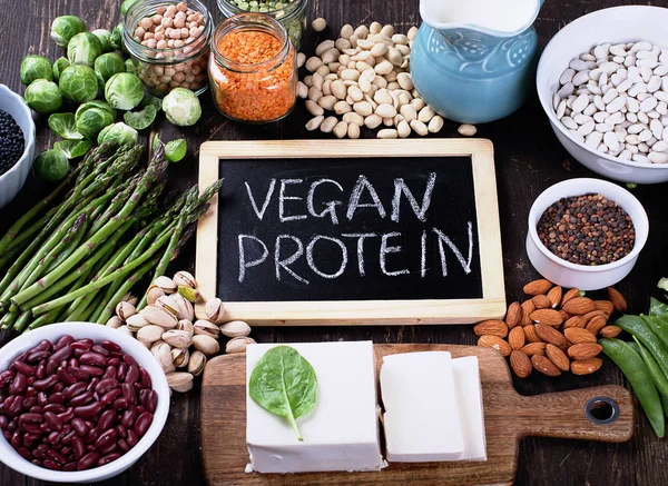 Vegansk källa till protein samling — Stockfoto