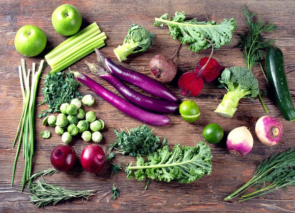 Verduras Frescas Roxas Verdes Conceito Comida Vegetariana Alimentação Saudável — Fotografia de Stock