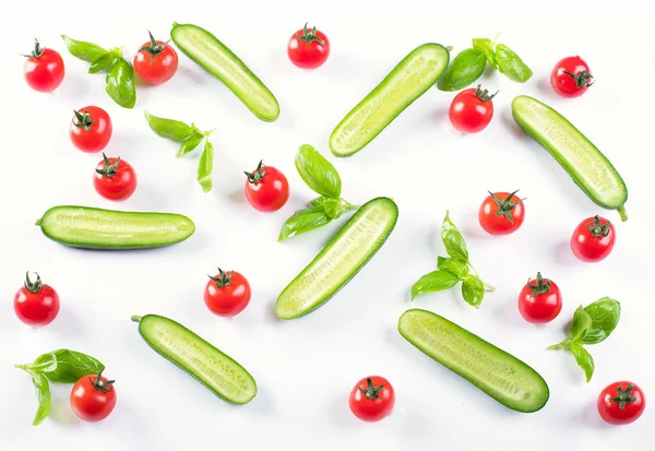 Wiśniowe pomidory i ogórki wzór — Zdjęcie stockowe