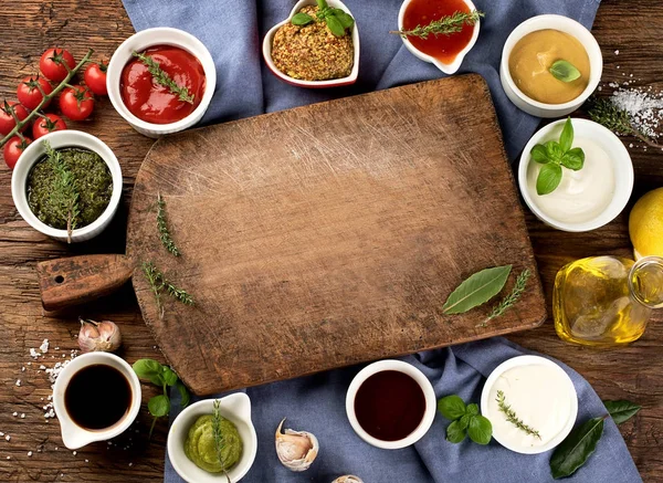 Bowls of various sauces — Stock Photo, Image