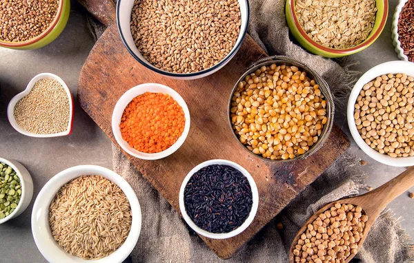 Сира Здорова Зернова Їжа Вид Зверху Концепція Здорового Харчування — стокове фото