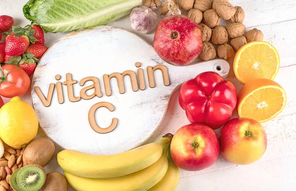 Alimenti Ricchi Vitamina Vista Dall Alto Alimentazione Sana Concetto — Foto Stock