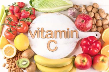 C vitamini zengin besinler. Üstten Görünüm. Healthty beslenme kavramı