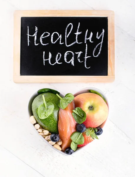 Еда Здорового Сердца Концепция Здорового Питания Вид Сверху — стоковое фото