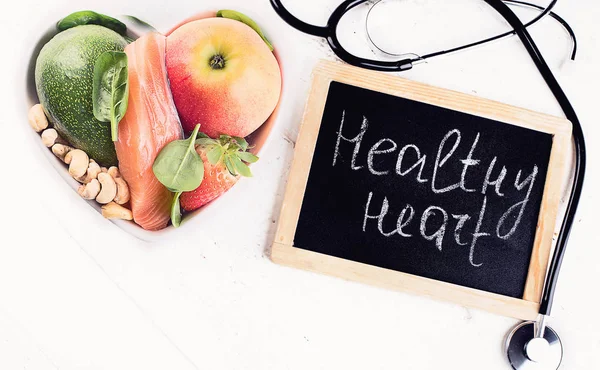 Voeding Voor Gezond Hart Gezonde Voeding Concept Bovenaanzicht — Stockfoto