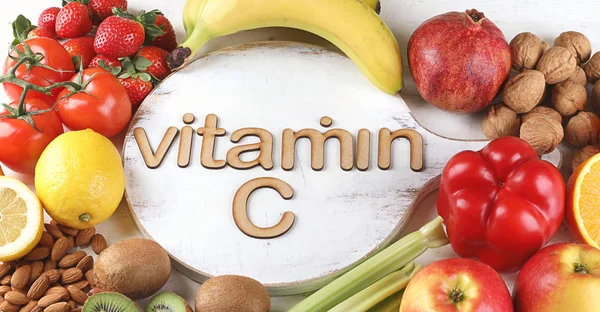 Vitamini Zengin Besinler Üstten Görünüm Healthty Beslenme Kavramı — Stok fotoğraf