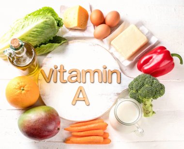 A vitamini zengin besinler. Üstten Görünüm. Healthty beslenme kavramı