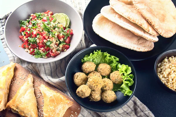 Auswahl Arabischen Speisen Nahöstliche Küche Halal Lebensmittel Ansicht Von Oben — Stockfoto