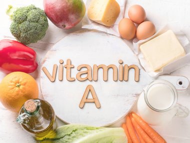 A vitamini zengin besinler. Üstten Görünüm. Healthty beslenme kavramı
