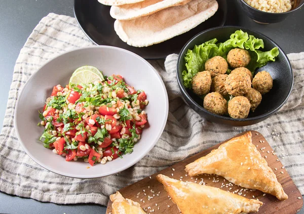 Urval Arabiska Mat Mellanöstern Köket Halal Mat Ovanifrån — Stockfoto