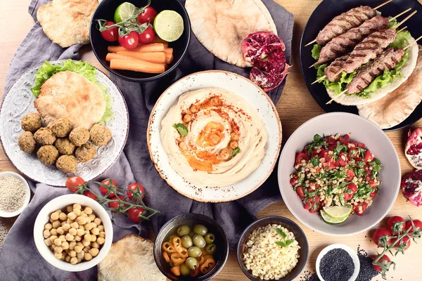 Lübnan Yemekleri Orta Doğu Geleneksel Mutfağı Üstten Görünüm — Stok fotoğraf