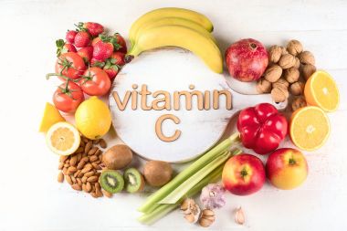 C vitamini zengin besinler. Üstten Görünüm. Healthty beslenme kavramı