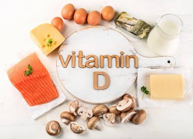 D vitamini zengin besinler. Üstten Görünüm. Healthty beslenme kavramı