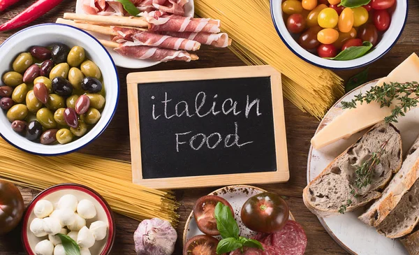 Italiaans Eten Achtergrond Gezond Eten Bovenaanzicht — Stockfoto