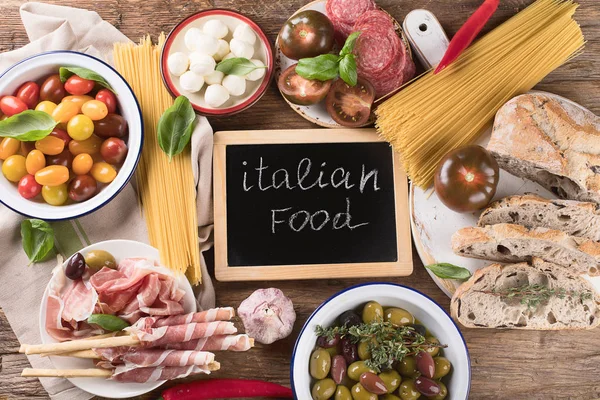 Italiaans Eten Achtergrond Gezond Eten Bovenaanzicht — Stockfoto