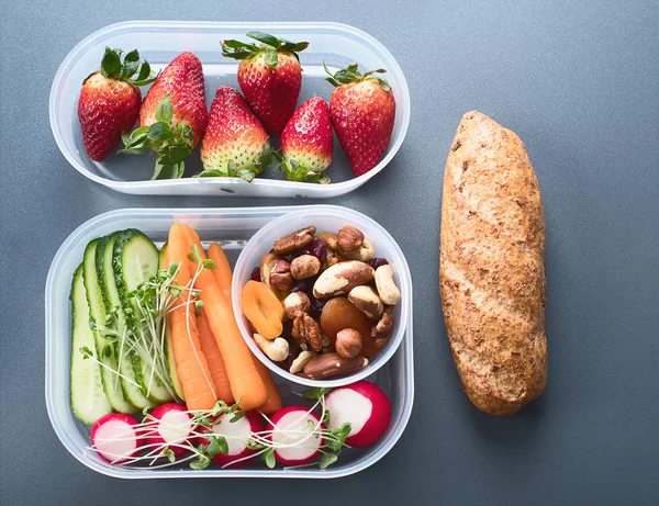 Szkoła Zdrowe Lunch Box Zdrowe Jedzenie Koncepcja — Zdjęcie stockowe