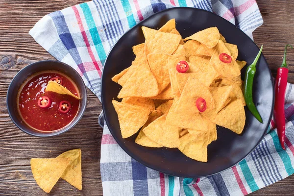 Mexican nachos with chili sauce — Stock Photo, Image