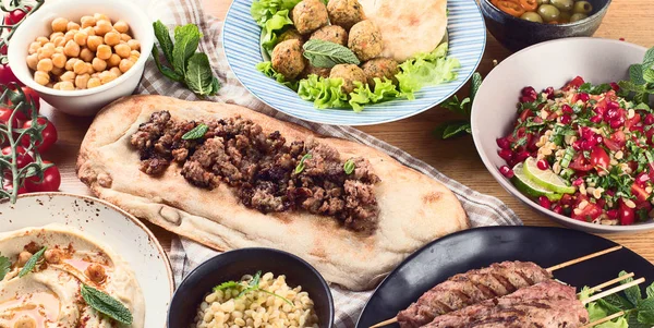 Geleneksel Türk Mutfağı Üstten Görünüm Orta Doğu Mutfağı — Stok fotoğraf