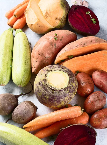 Verduras Frescas Raíz Cultivos Raíz Fondo Concepto Alimentación Saludable — Foto de Stock