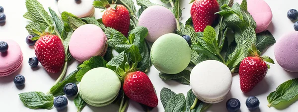 Französisch Dessert Macarons Ansicht Von Oben Banner — Stockfoto