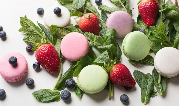 Französisch Dessert Macarons Flache Lage — Stockfoto