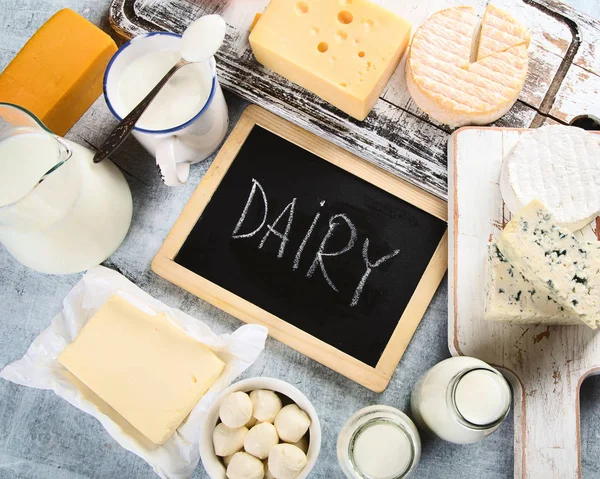 Різні Молочні Продукти Вид Зверху Здорова Їжа — стокове фото