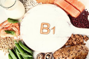B1(Thiamine) vitamini açısından zengin gıdalar. Üstten Görünüm