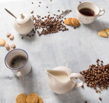 Kahve arka plan. Üstten Görünüm. Kahve için zaman