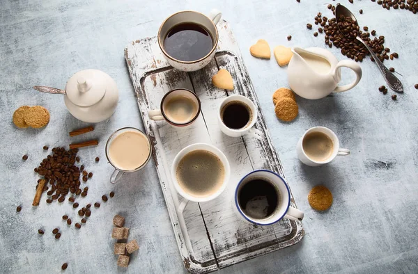 Many Different Cups Coffee Coffee Time Concept View — Stock Photo, Image