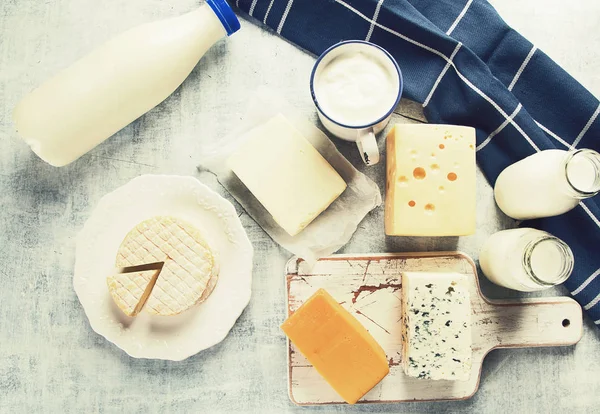 Diferentes Productos Lácteos Vista Desde Arriba Alimento Saludable —  Fotos de Stock
