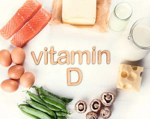 Natural foods rich in vitamin D. Top view