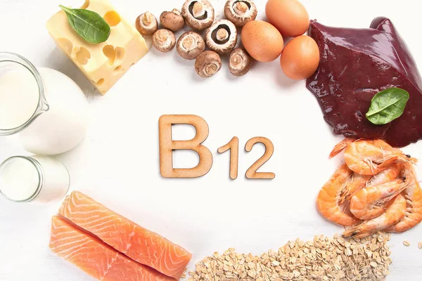 Colectarea Alimentelor Cea Mai Mare Cantitate Vitamina B12 Cobalamina — Fotografie, imagine de stoc