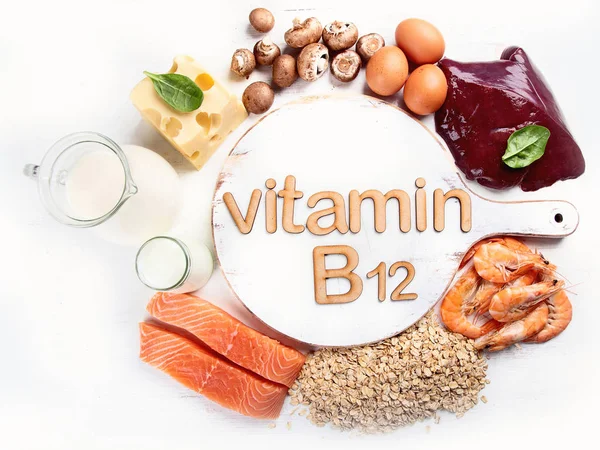 Samling Livsmedel Högsta Vitamin B12 Kobalamin — Stockfoto