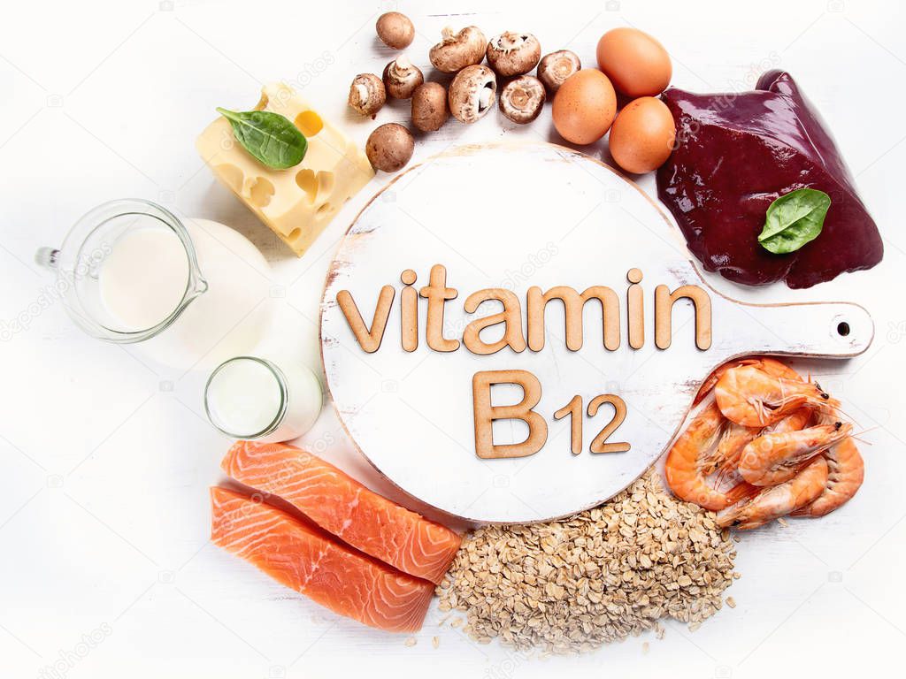Collection of foods highest in Vitamin B12 (Cobalamin)